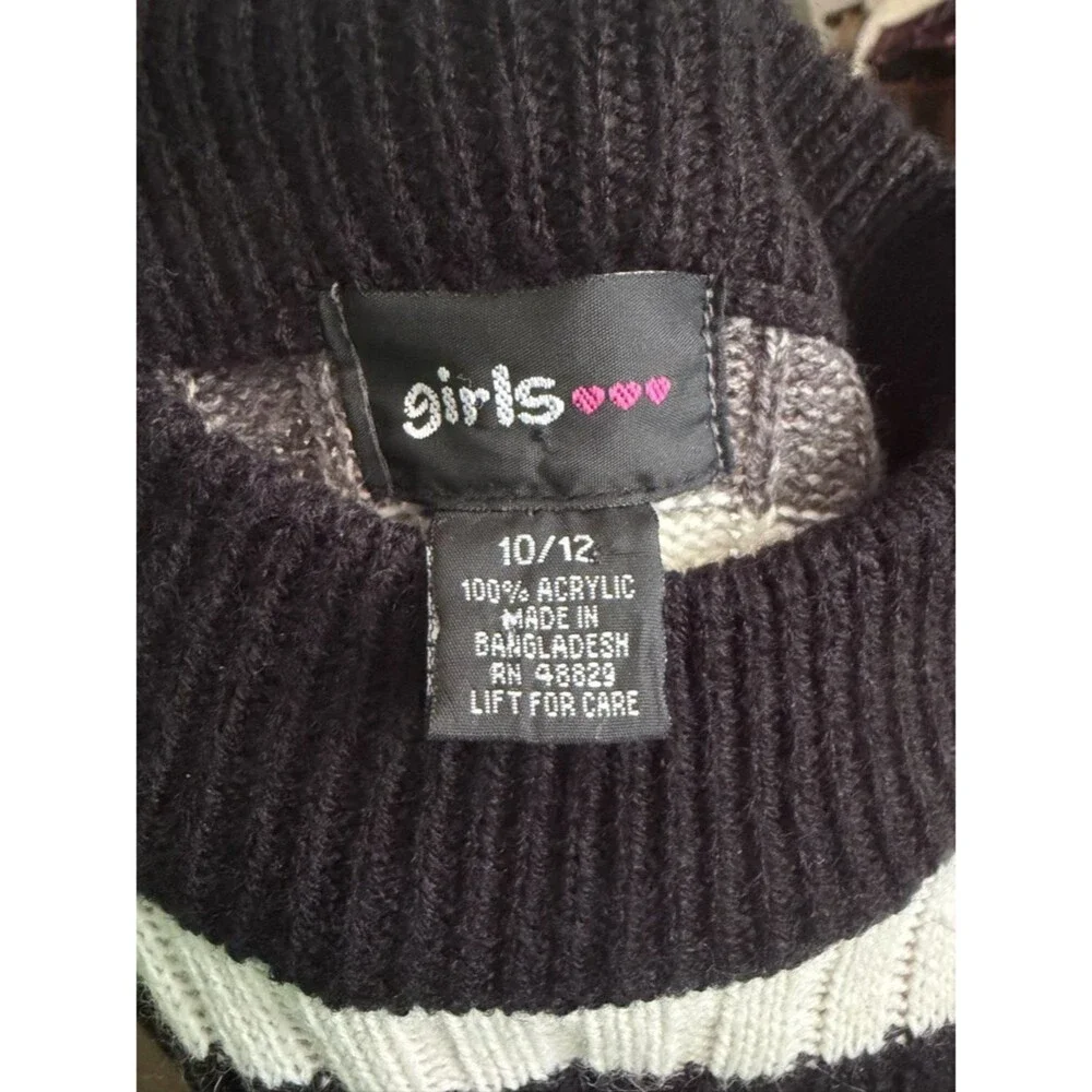 Emo Striped Ribbed Turtleneck Kids Sweater Dress - Pink, Gray & Cream